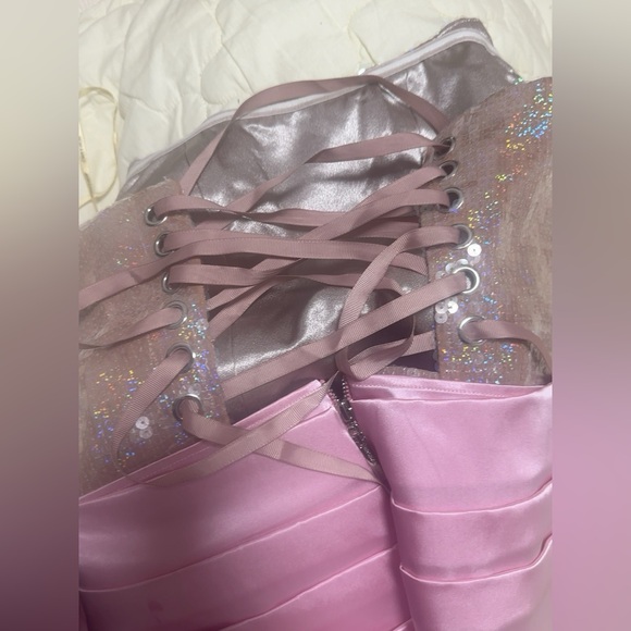 Bronx & Banco Pink Satin Strapless Sequin Tassel High Slit Gina Gown S NWOT - Picture 13 of 14